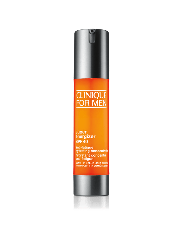 Hydratační gel Clinique For Men Super Energizer™ SPF 40 Anti-Fatigue Hydrating Concentrate, Lehký hydratační gel okamžitě dodává pleti energii až na 12 hodin.