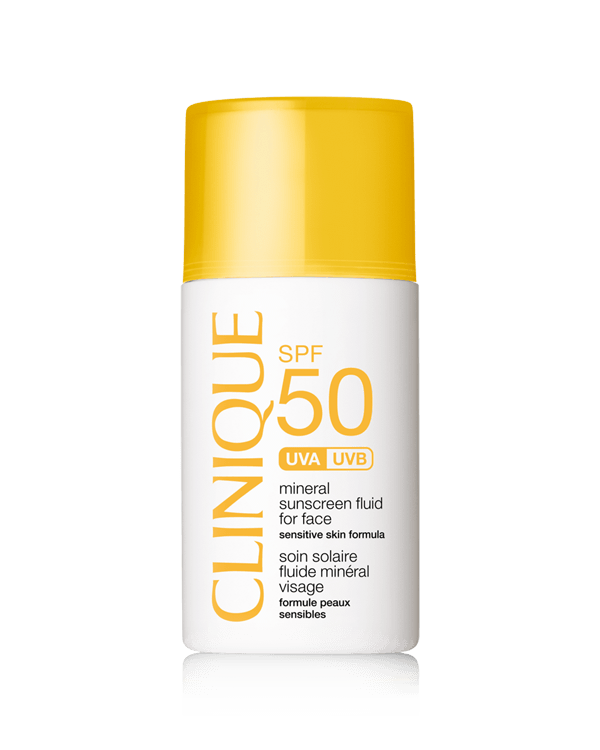 SPF 50 Mineral Sunscreen Fluid for Face, Ultra-lehká sluneční ochrana na obličej s výlučně minerálními filtry.